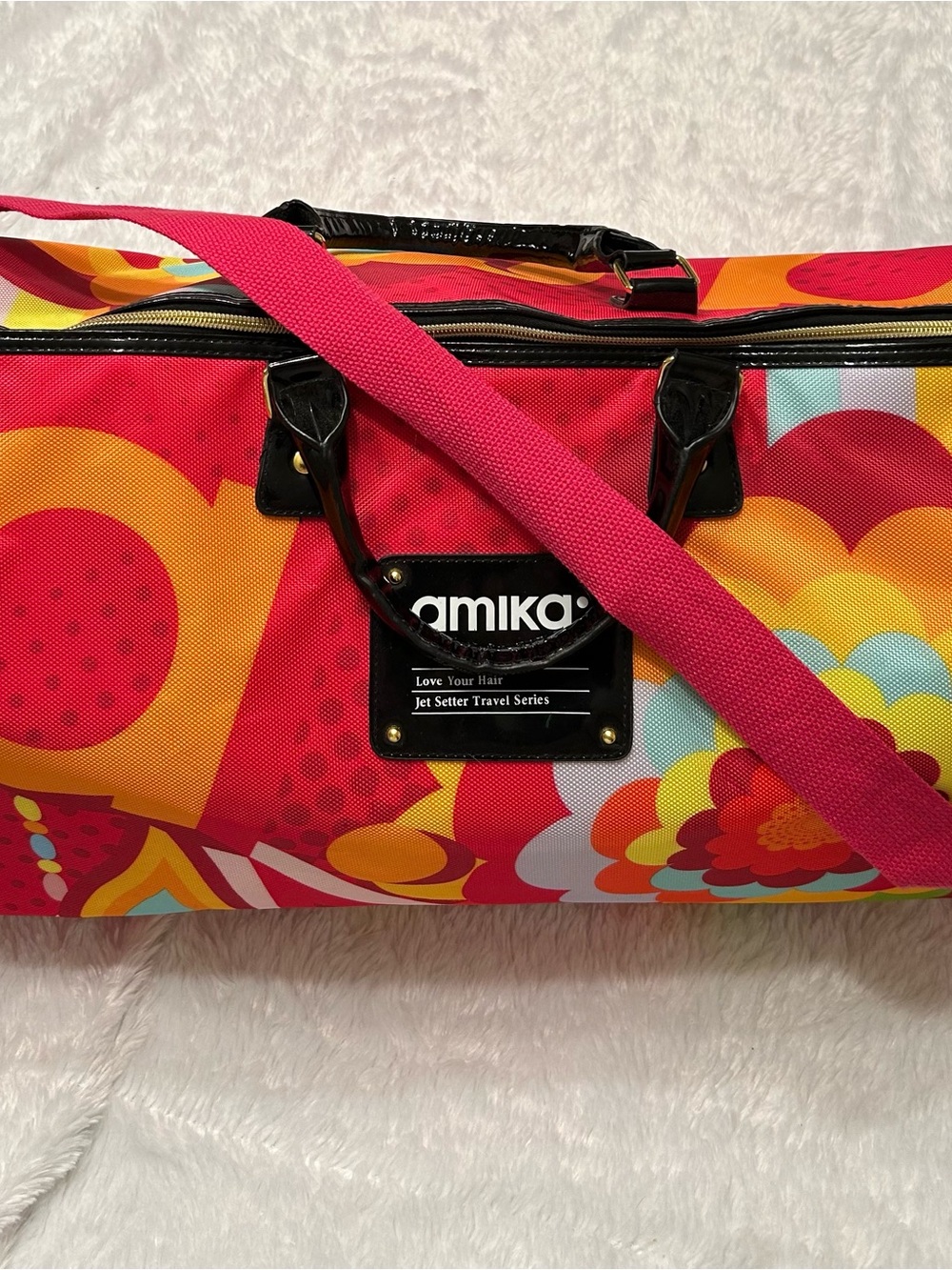 amika Bright Pink & Multicolor Jet Setter Travel Duffle